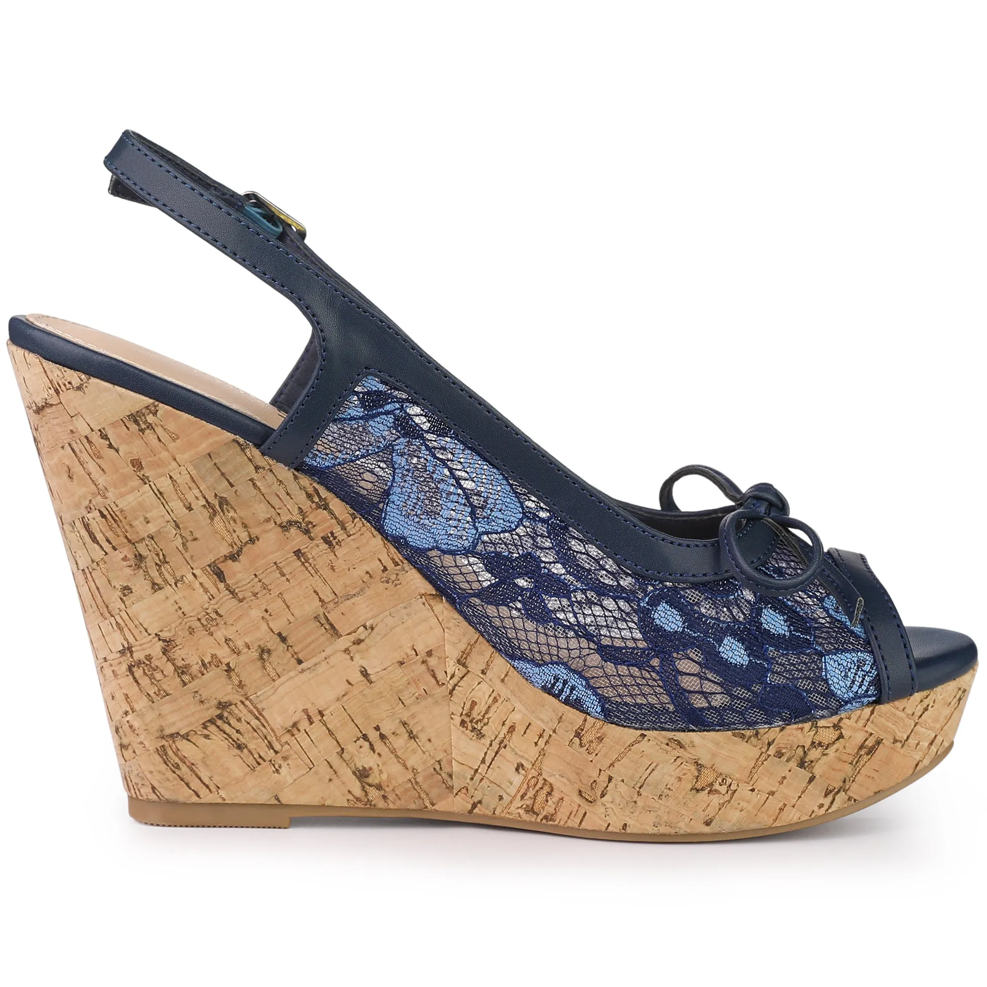 Lace Open Toe Platform Wedge Heel Bow Decor Sandals
