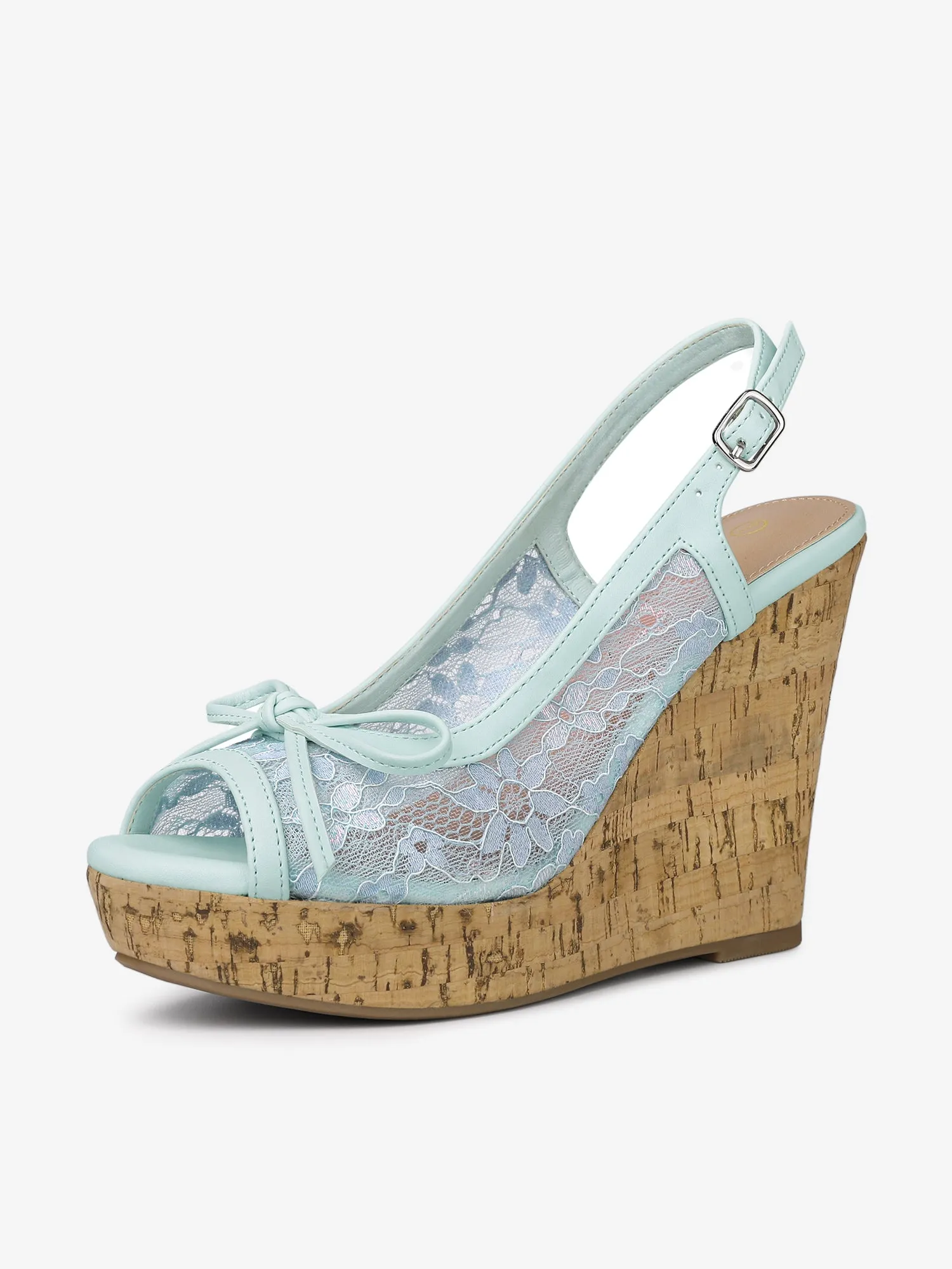 Lace Open Toe Platform Wedge Heel Bow Decor Sandals