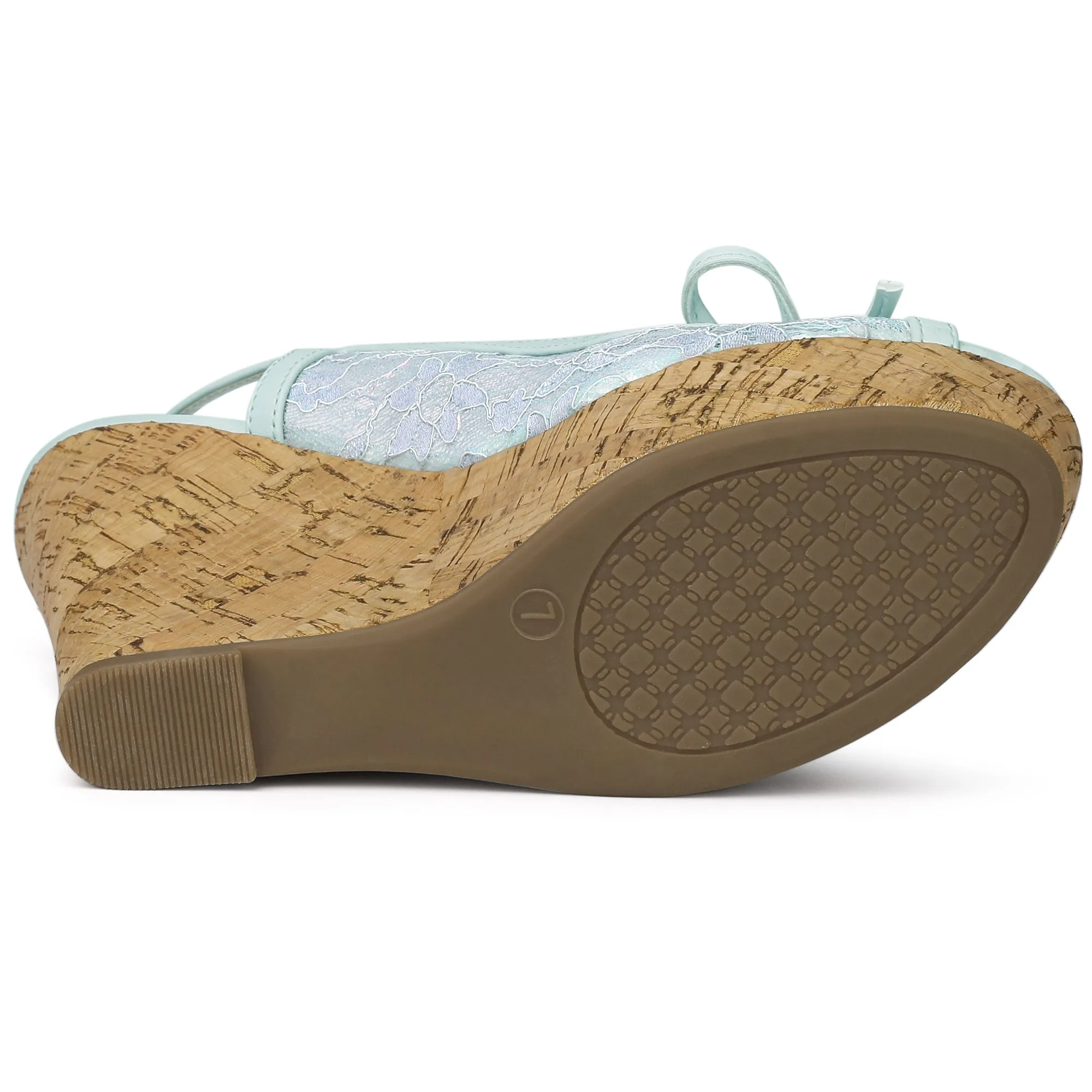 Lace Open Toe Platform Wedge Heel Bow Decor Sandals