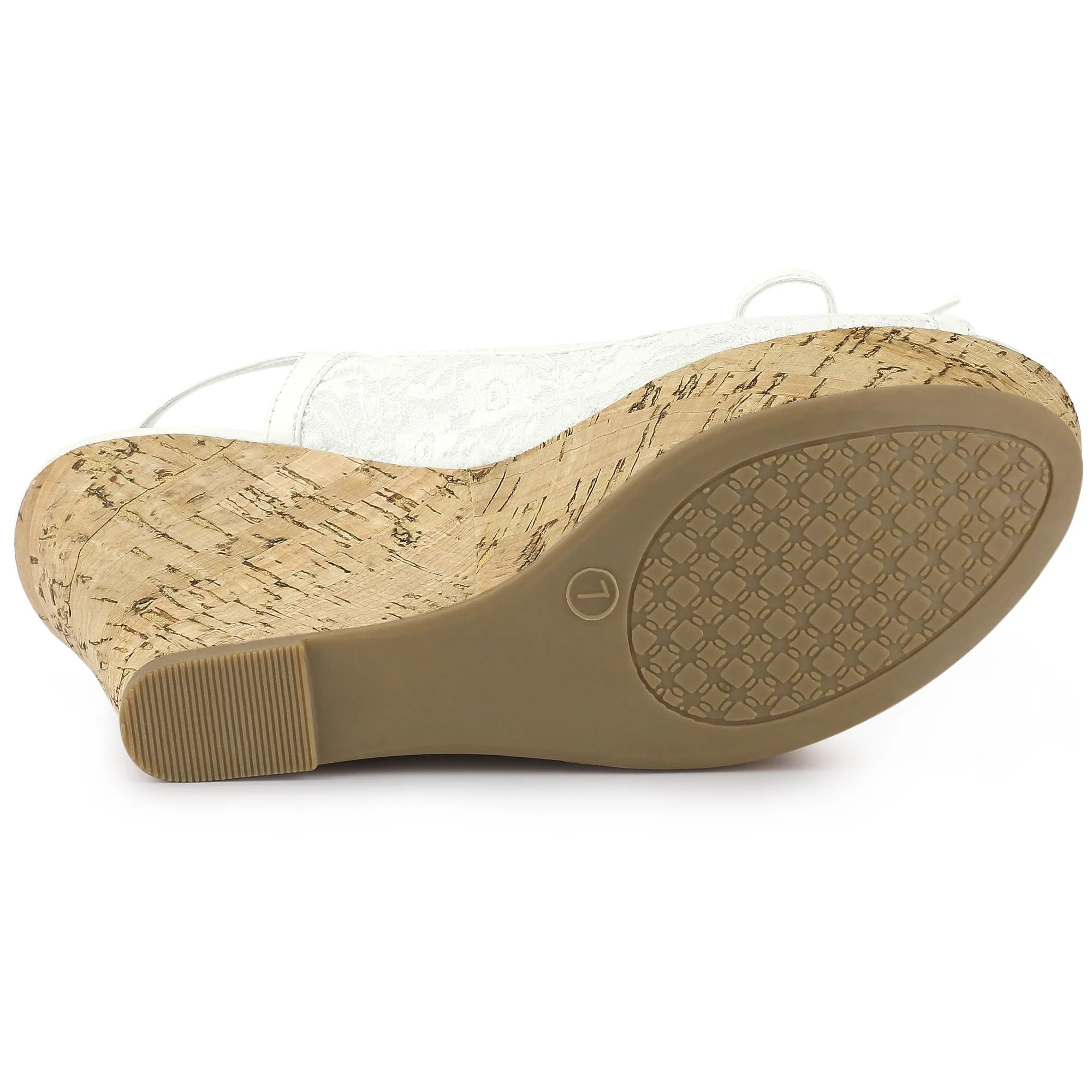 Lace Open Toe Platform Wedge Heel Bow Decor Sandals