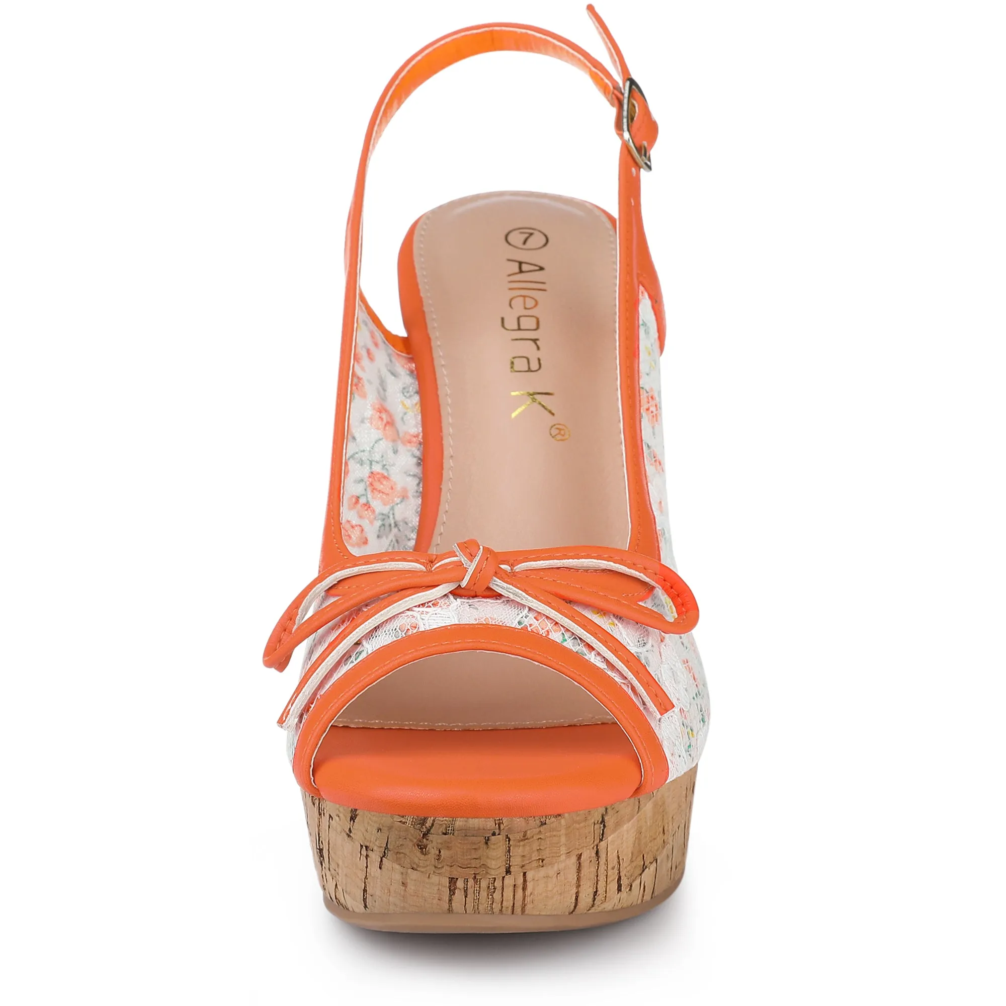 Lace Open Toe Platform Wedge Heel Bow Decor Sandals