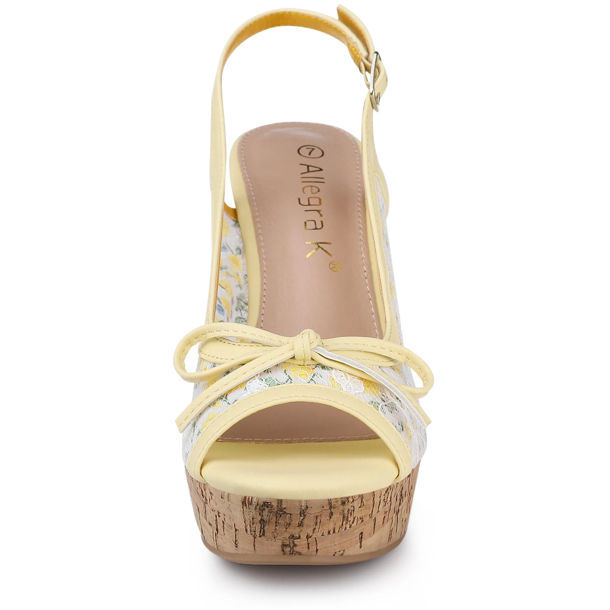 Lace Open Toe Platform Wedge Heel Bow Decor Sandals