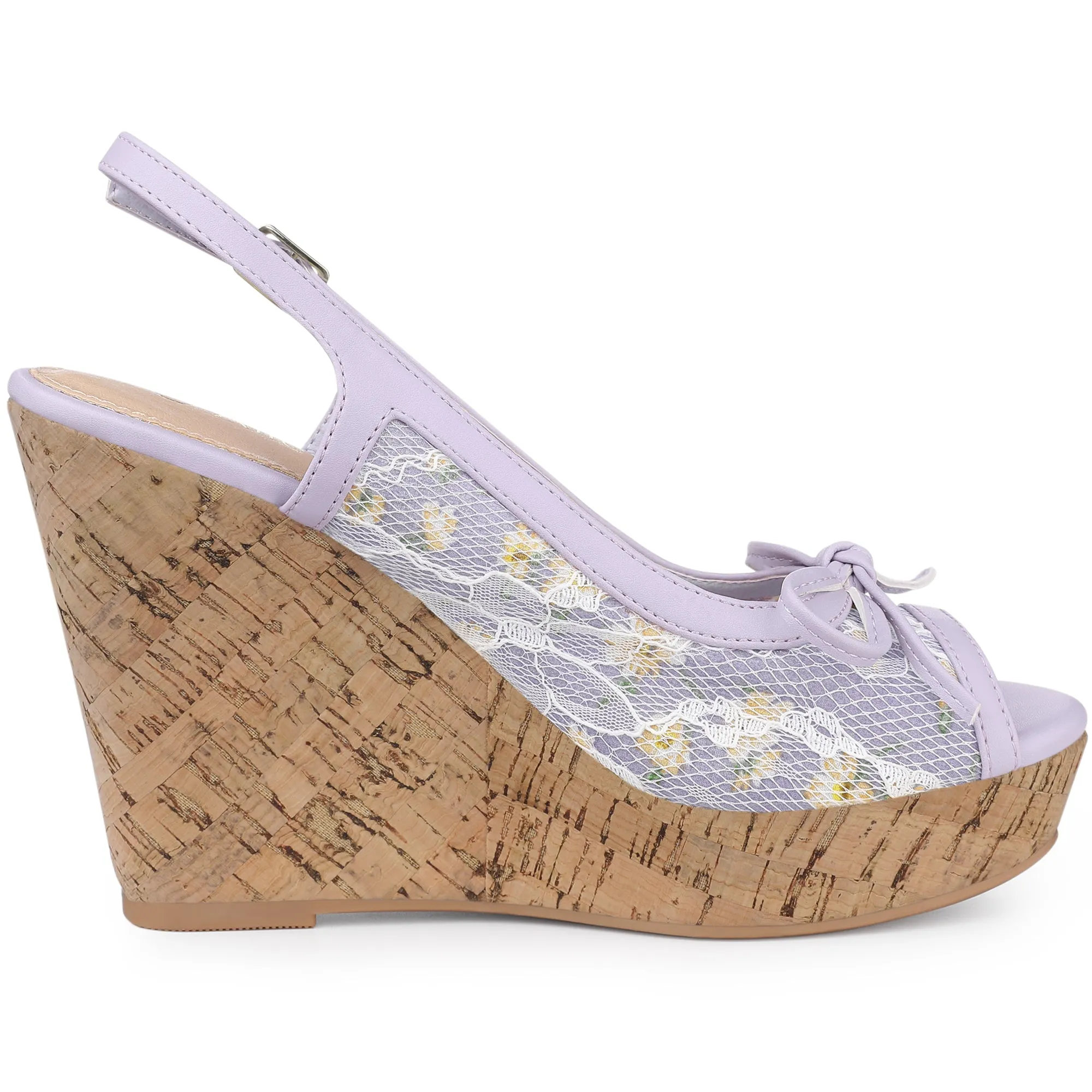 Lace Open Toe Platform Wedge Heel Bow Decor Sandals