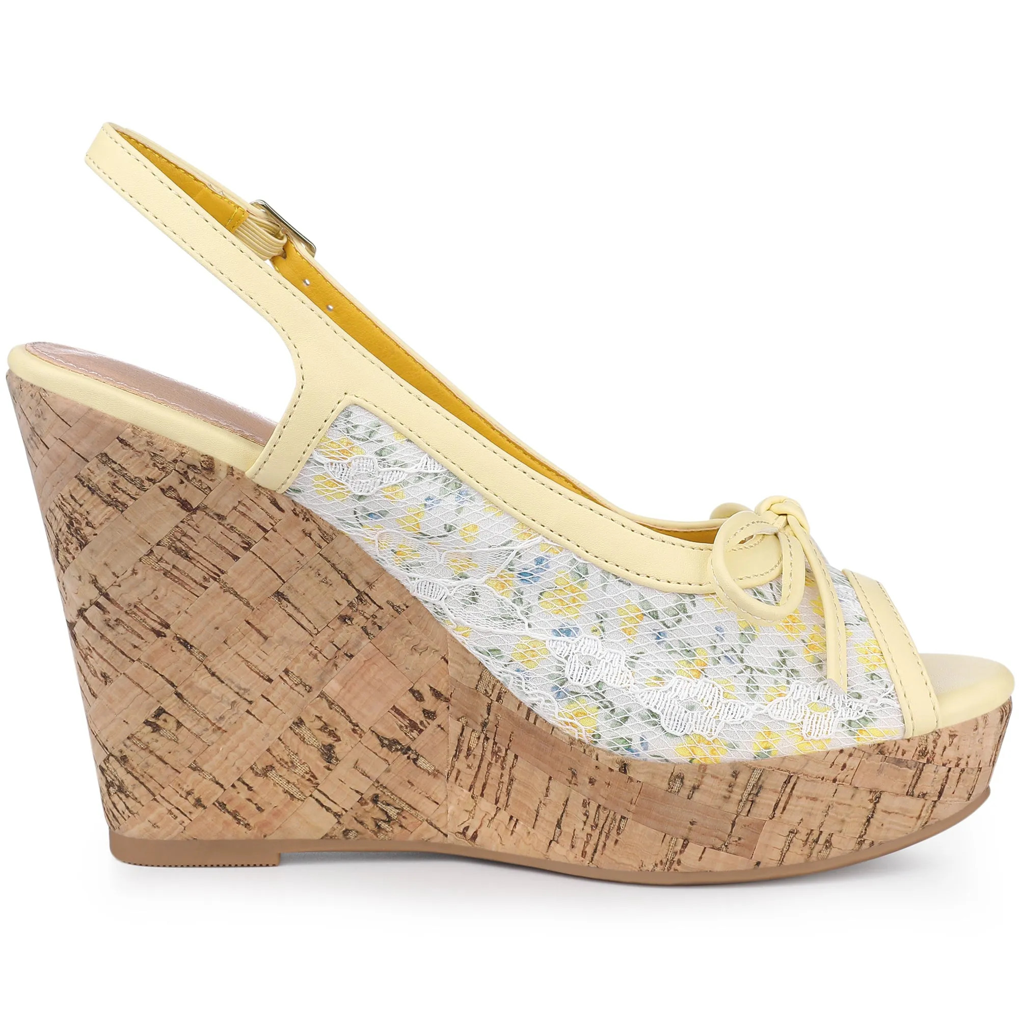 Lace Open Toe Platform Wedge Heel Bow Decor Sandals