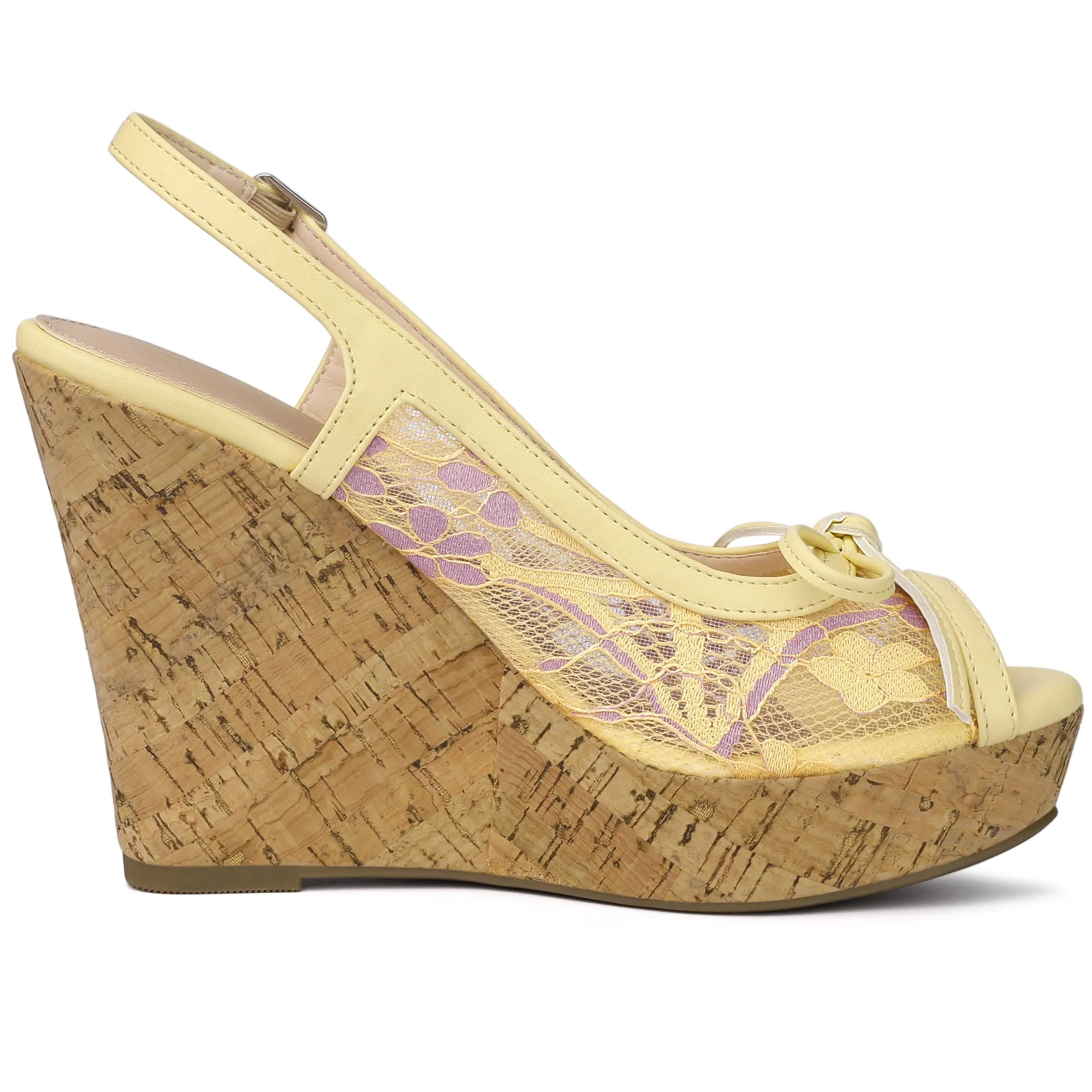 Lace Open Toe Platform Wedge Heel Bow Decor Sandals
