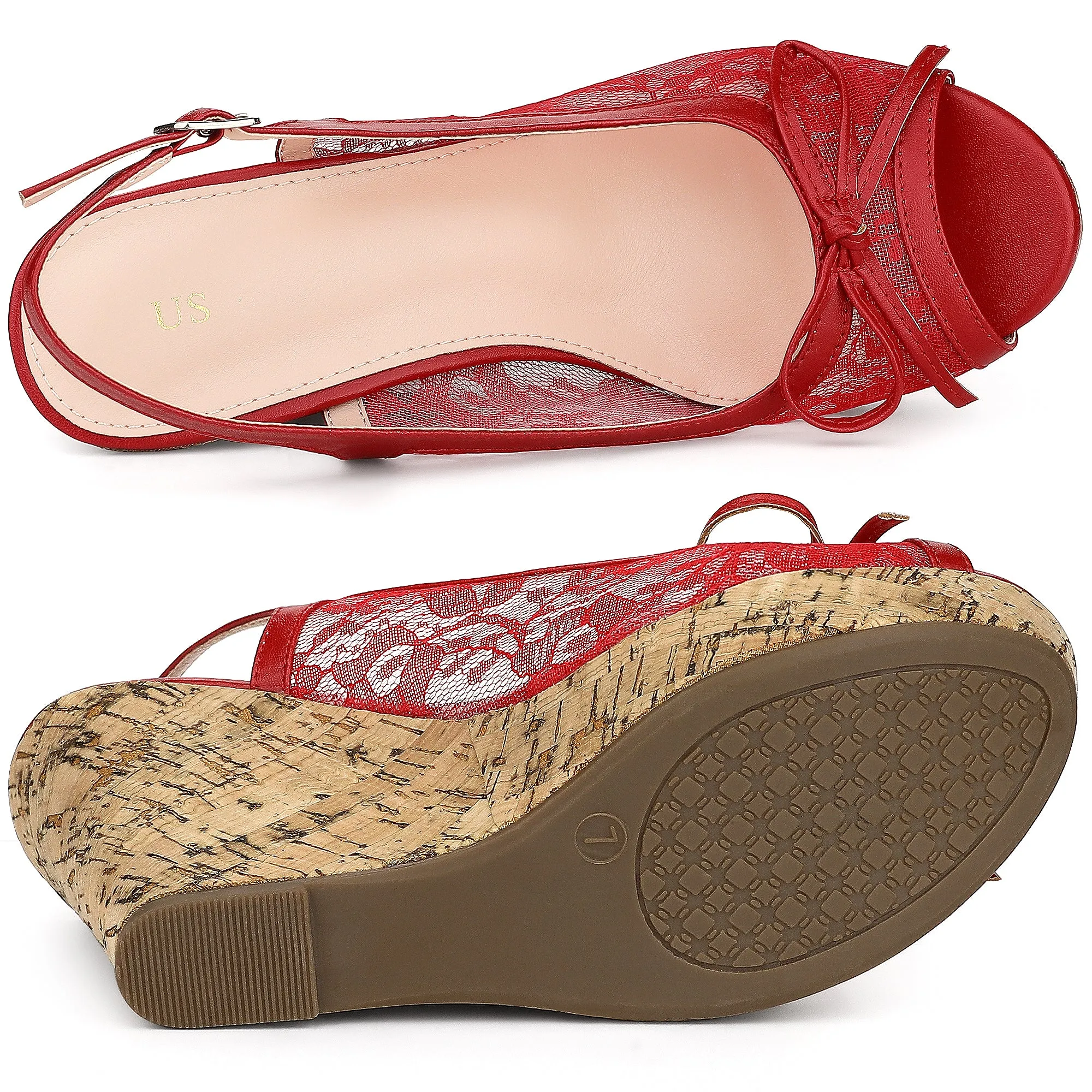 Lace Open Toe Platform Wedge Heel Bow Decor Sandals