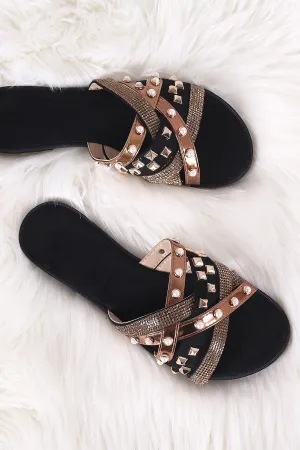 Liliana Mixed Media Strappy Slide Flat Sandal