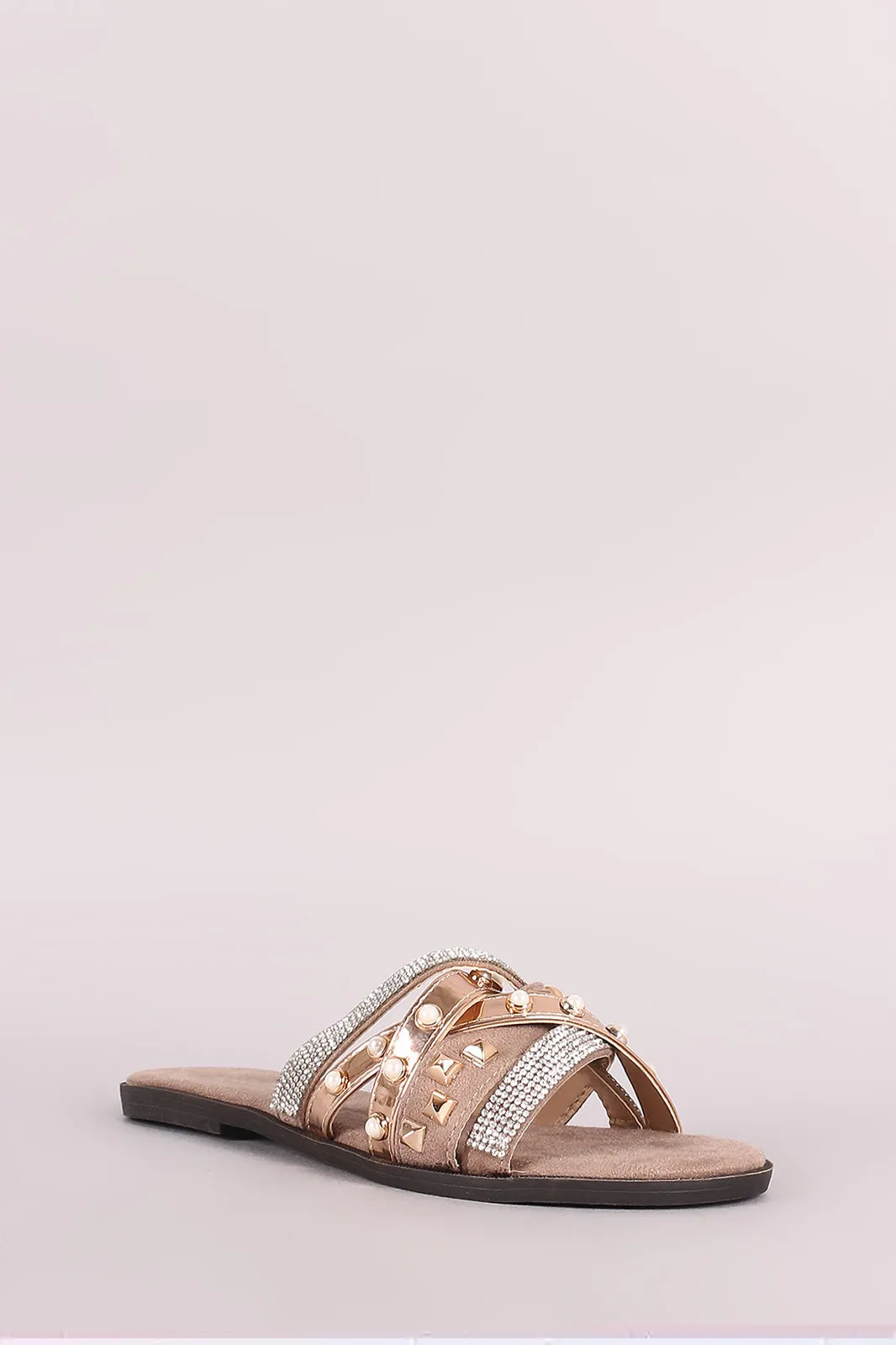 Liliana Mixed Media Strappy Slide Flat Sandal