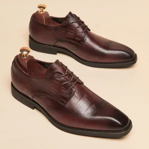 Men grid embossed leather loafers square toe formal loafers