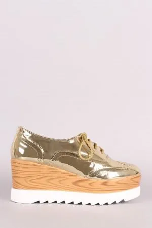 Perforated Patent Lug Sole Lace Up Oxford Platform Wedge