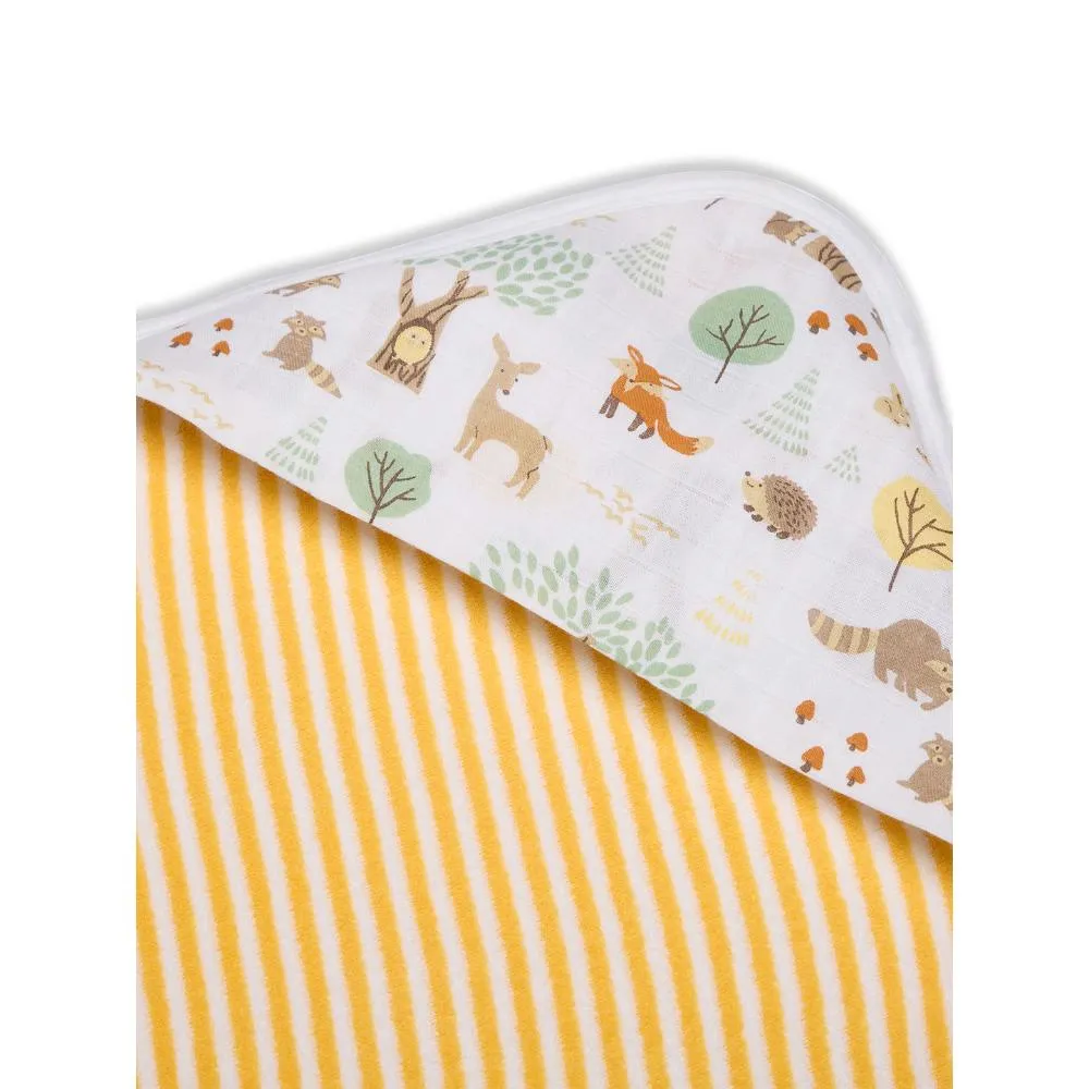 Premium Baby Hooded Towel Stripes Pattern With Woodland Wonders Muslin Hood, Soft and Lightweight - Yellow