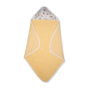 Premium Baby Hooded Towel Stripes Pattern With Woodland Wonders Muslin Hood, Soft and Lightweight - Yellow