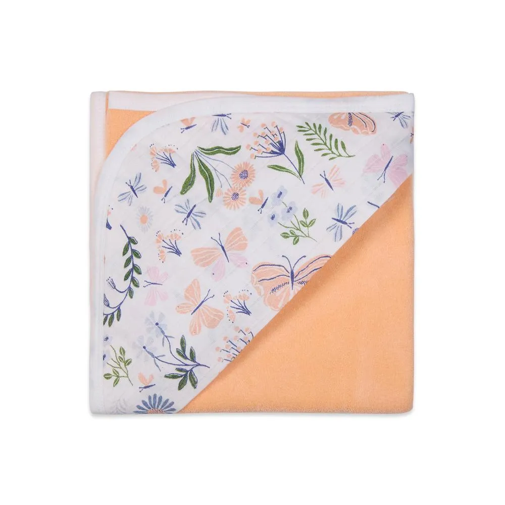 Premium Baby Hooded Towel With Butterfly Print Muslin Hood, Soft and Lightweight - Peach