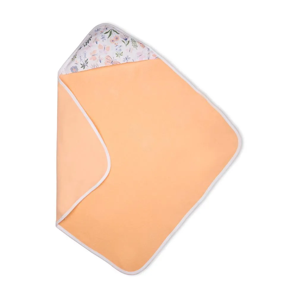 Premium Baby Hooded Towel With Butterfly Print Muslin Hood, Soft and Lightweight - Peach