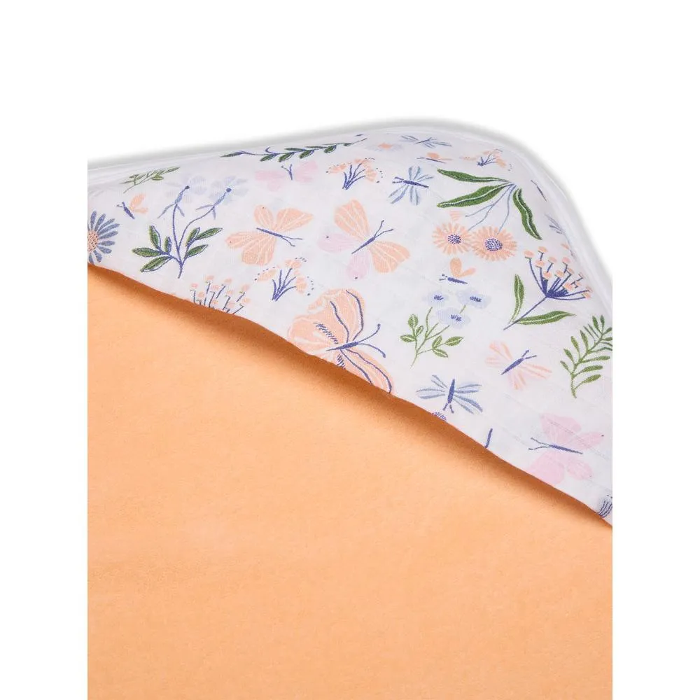 Premium Baby Hooded Towel With Butterfly Print Muslin Hood, Soft and Lightweight - Peach