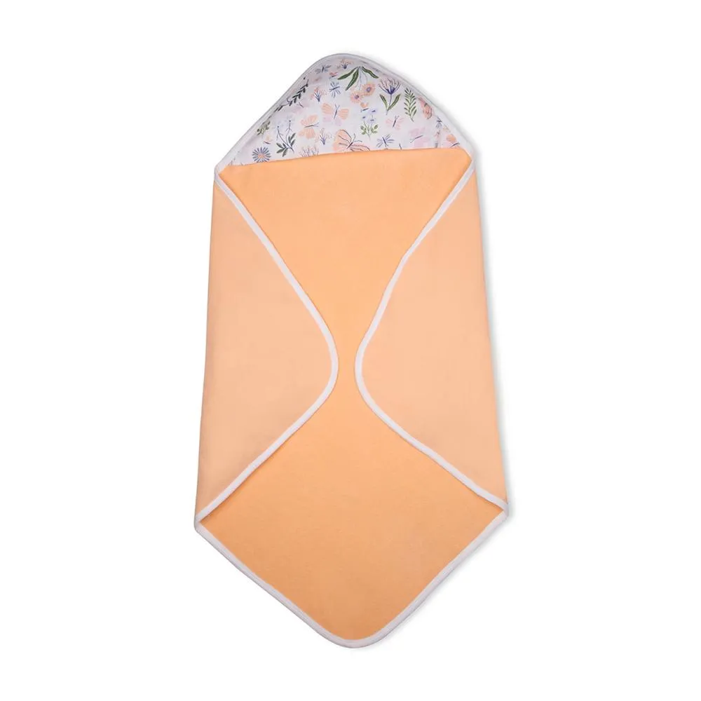 Premium Baby Hooded Towel With Butterfly Print Muslin Hood, Soft and Lightweight - Peach