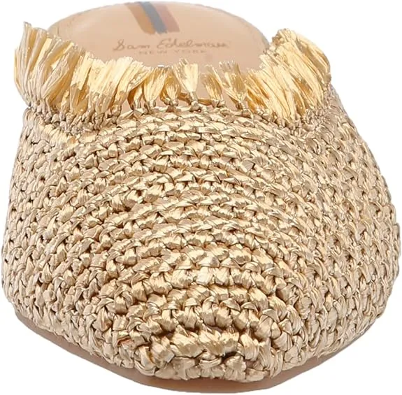 Sam Edelman Reeta Gold Squared Toe Fringe Detailed Slip On Classic Flats Shoes