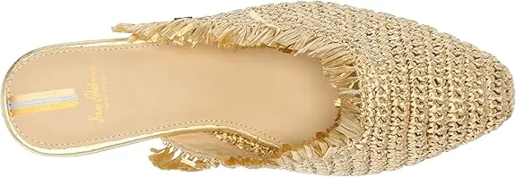 Sam Edelman Reeta Gold Squared Toe Fringe Detailed Slip On Classic Flats Shoes