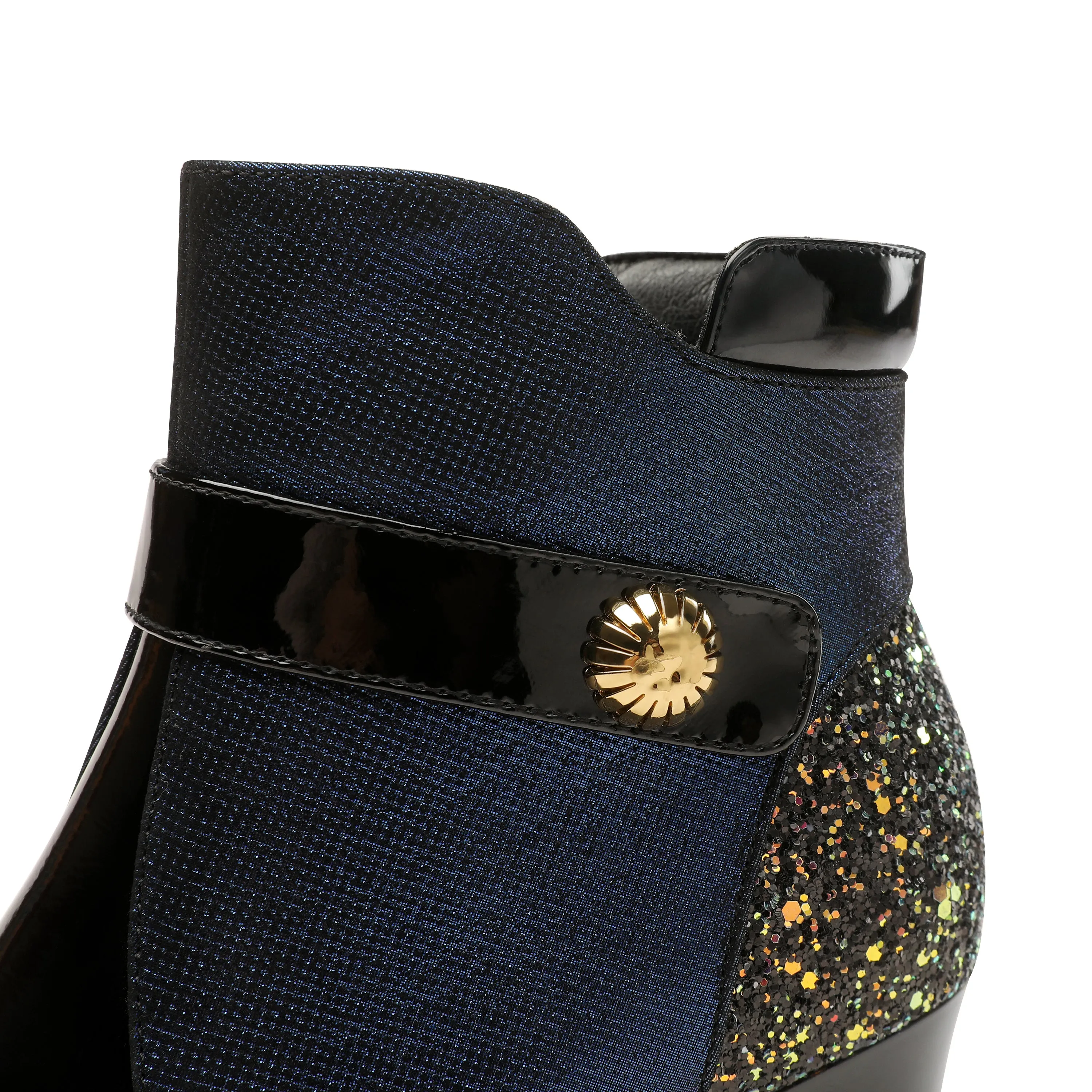 TinaCus Handmade Women's Glossy Genuine Leather Sexy Stitching Color Side Zipper Pointed Toe Low Chunky Ankle Boots