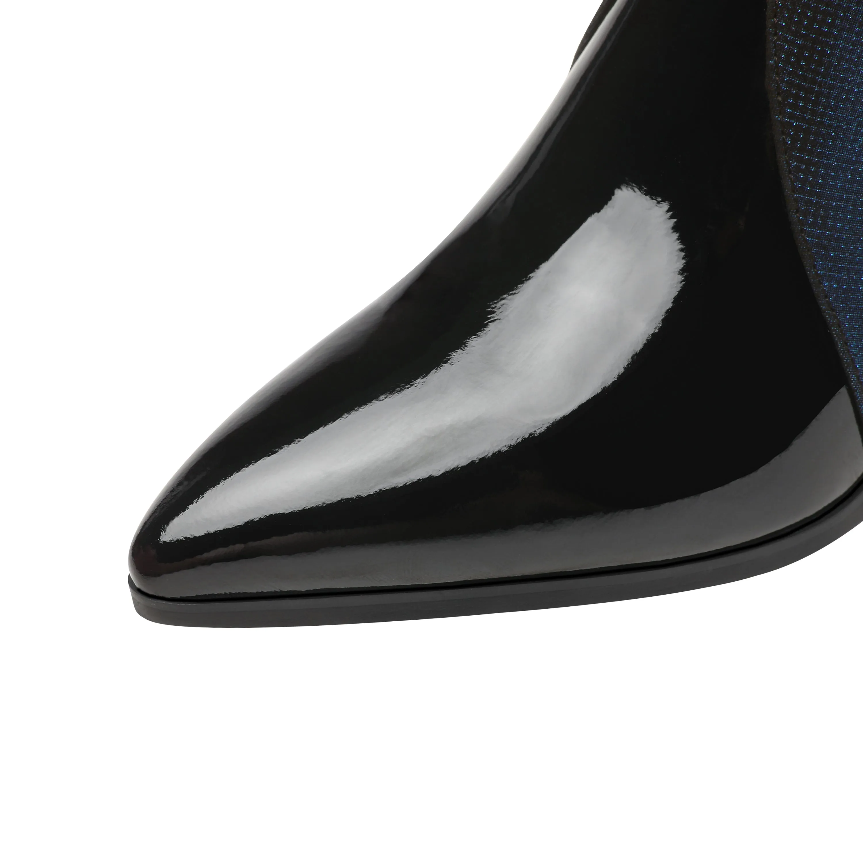 TinaCus Handmade Women's Glossy Genuine Leather Sexy Stitching Color Side Zipper Pointed Toe Low Chunky Ankle Boots