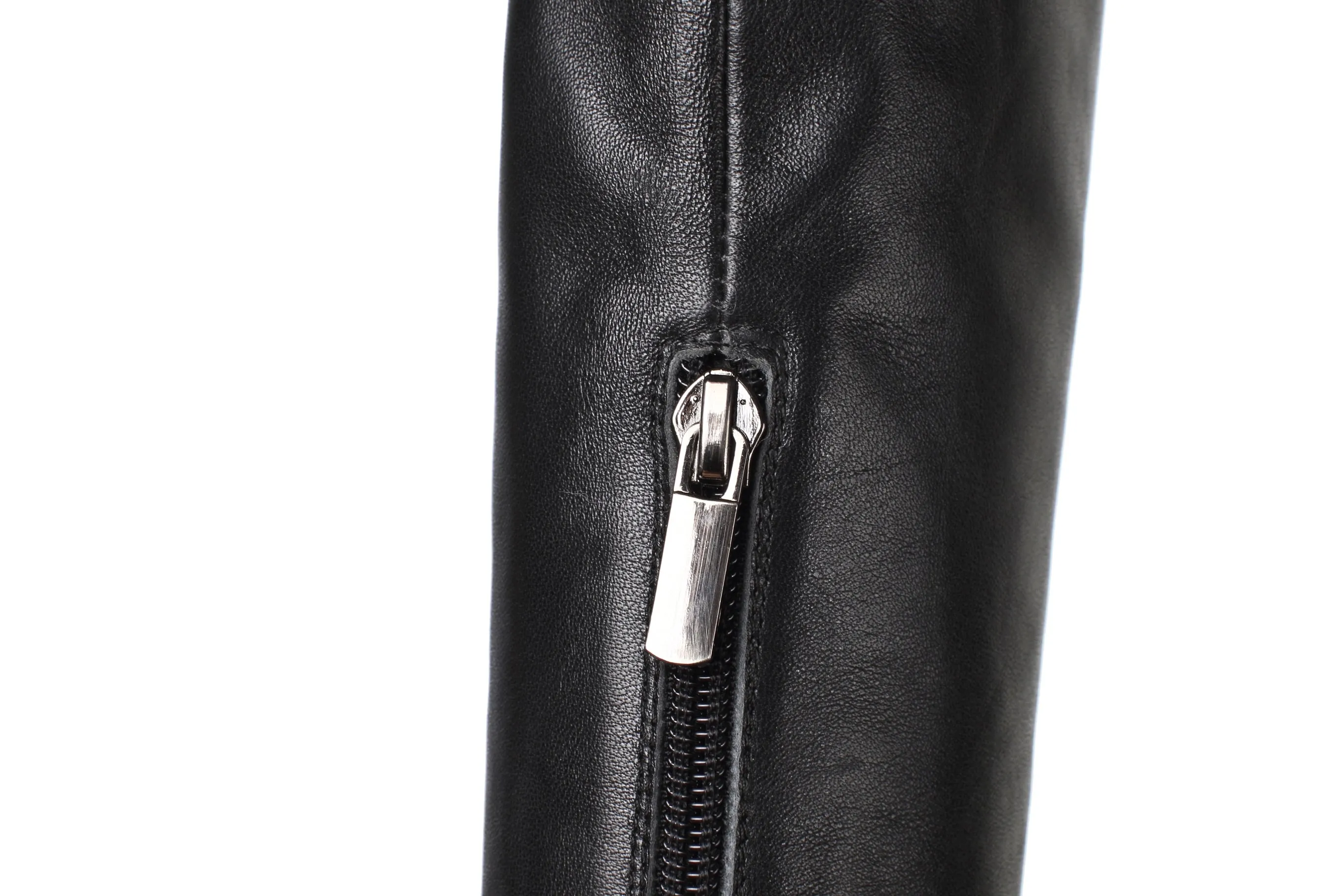 TinaCus Women's Handmade Genuine Leather Round Toe Transparent High Heel Half Zip Up Knee High Boots with Platform