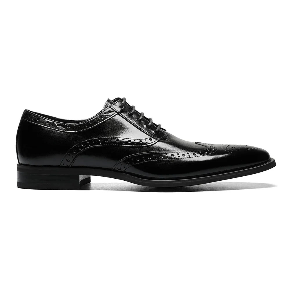 Tinsley Black Buffalo Leather Wingtip Oxfords by Stacy Adams