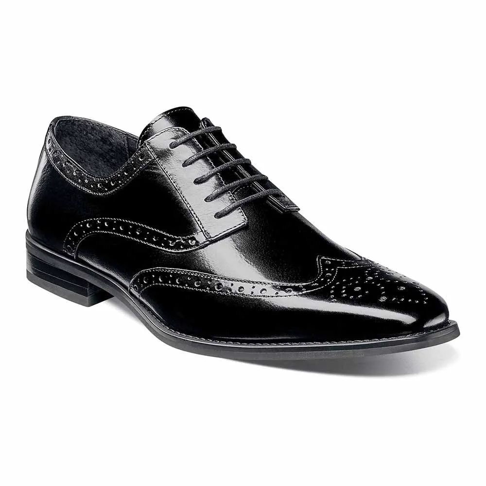 Tinsley Black Buffalo Leather Wingtip Oxfords by Stacy Adams