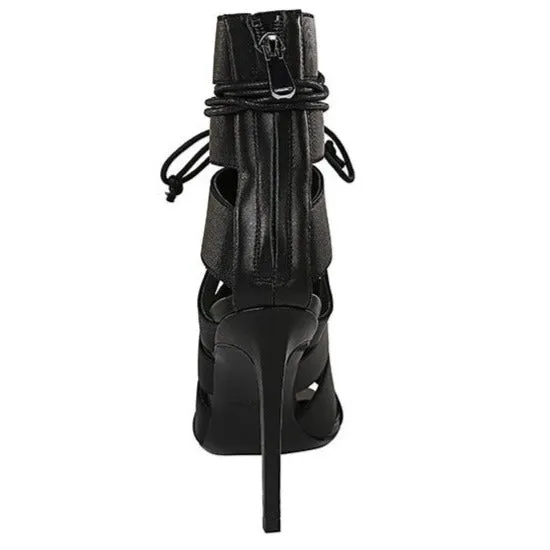 Women peep toe hollow crisscross lace up stiletto heels