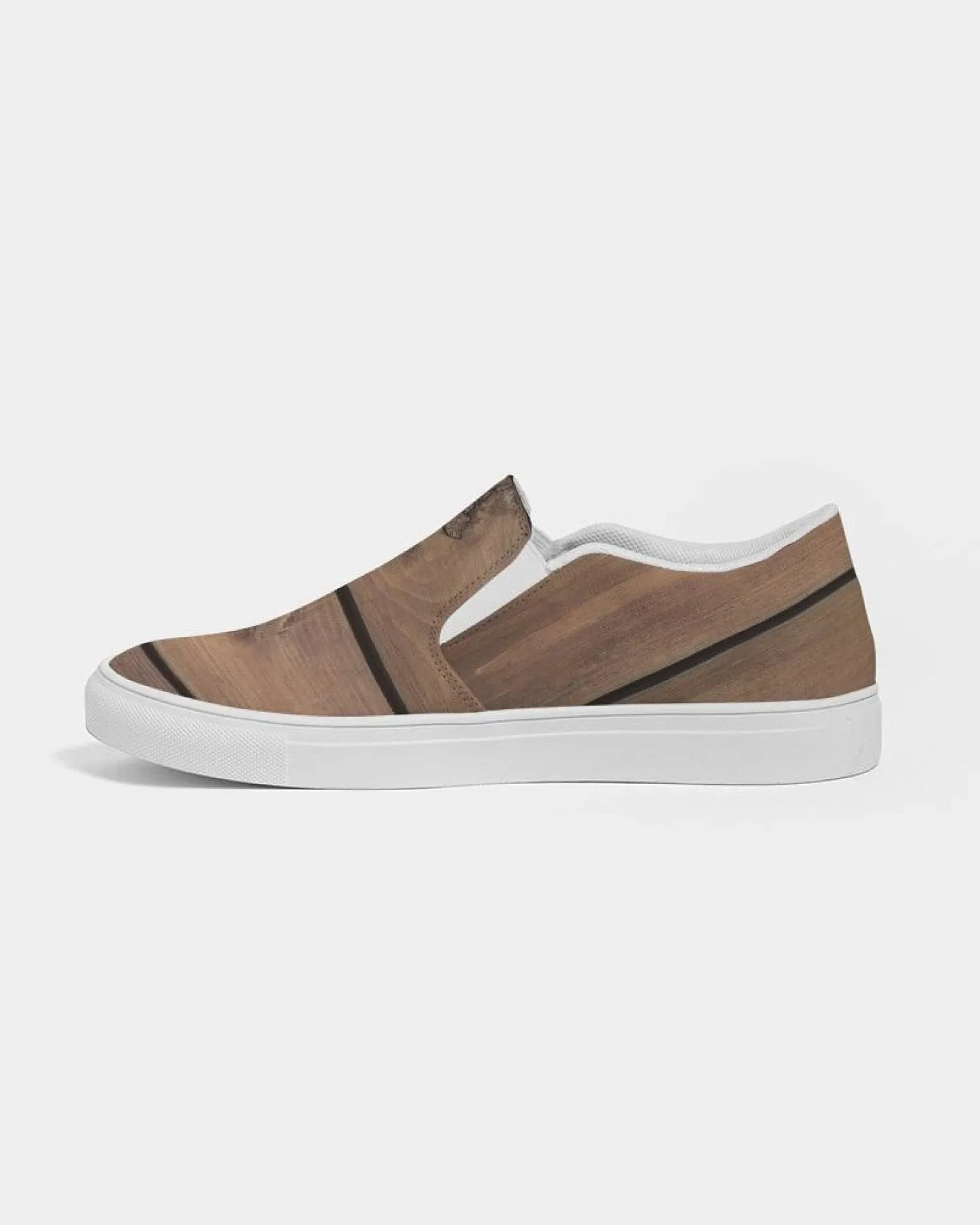Women's Athletic Sneakers, Wood Plank Print Slip-On Canvas Shoes