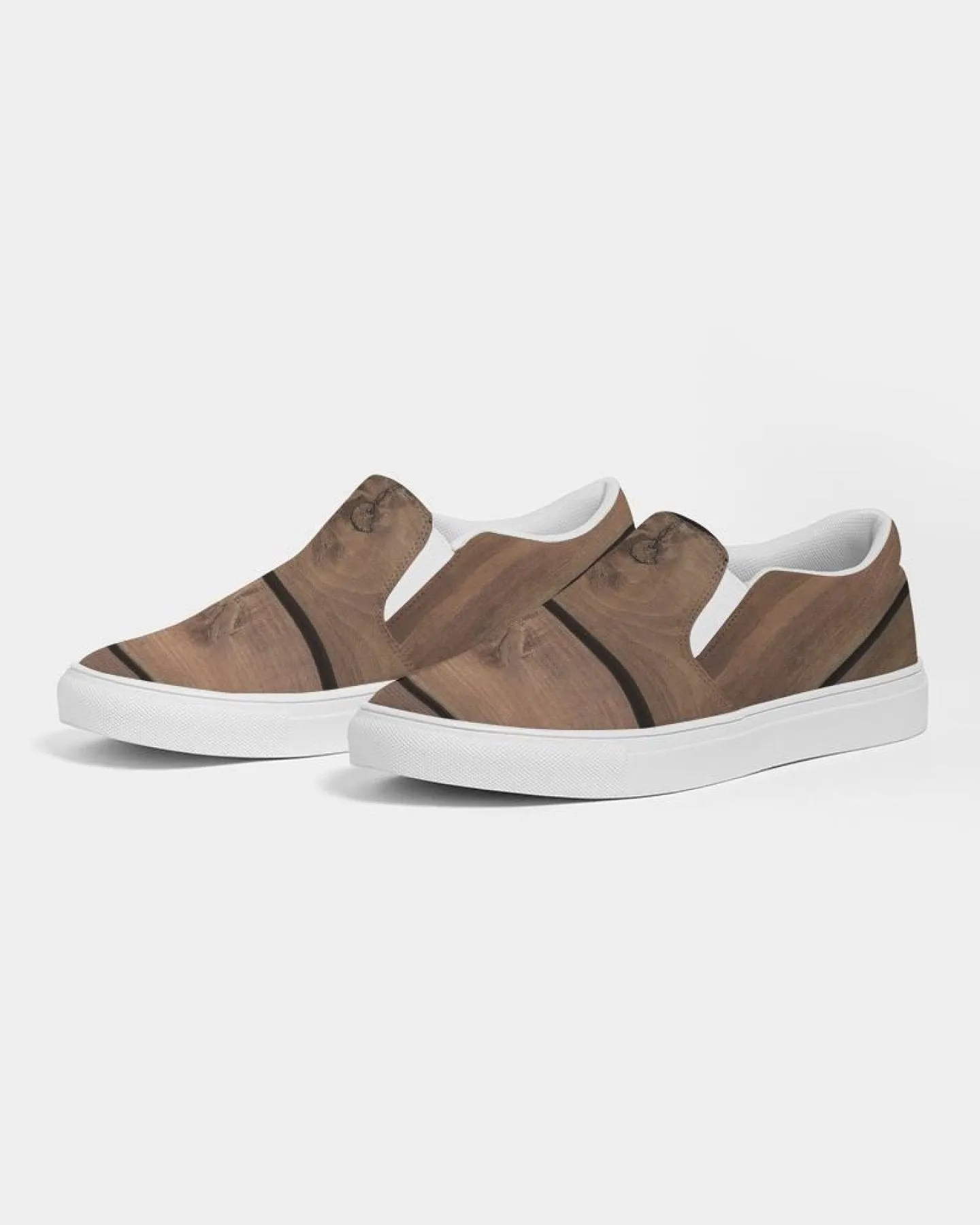 Women's Athletic Sneakers, Wood Plank Print Slip-On Canvas Shoes
