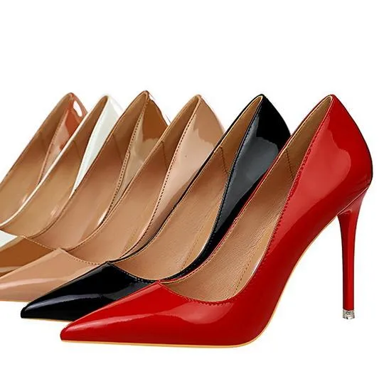 Women's PU patent leather high heels pointed closed toe stiletto heels