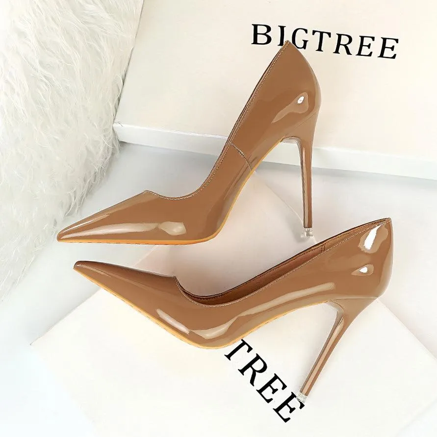 Women's PU patent leather high heels pointed closed toe stiletto heels
