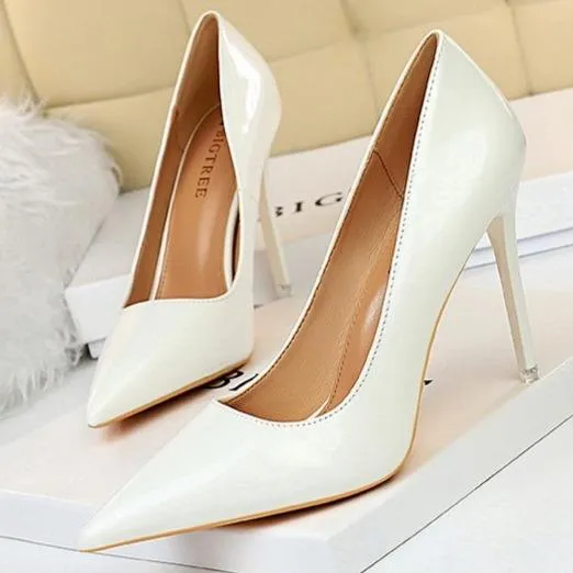 Women's PU patent leather high heels pointed closed toe stiletto heels