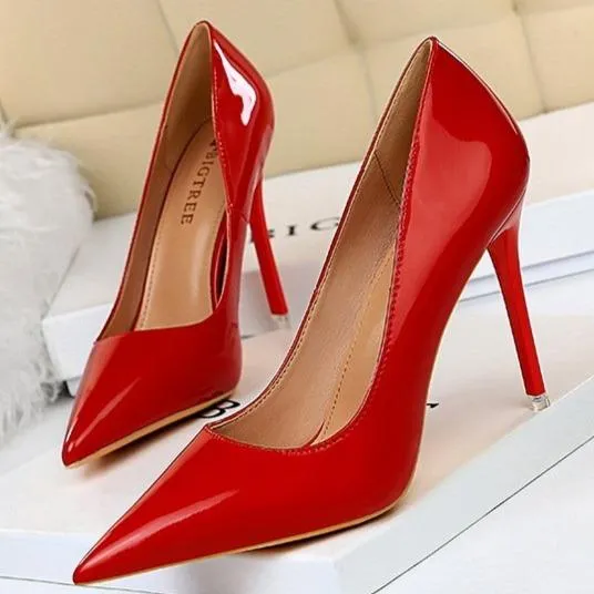 Women's PU patent leather high heels pointed closed toe stiletto heels