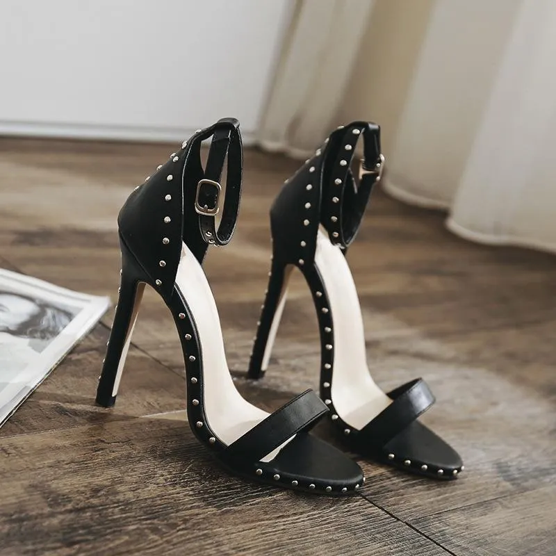 Women's sexy rivets ankle buckle strap high heels