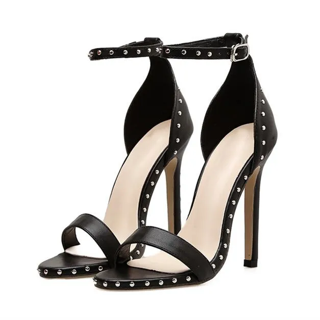 Women's sexy rivets ankle buckle strap high heels