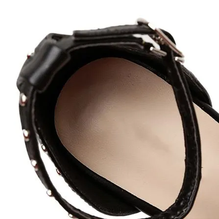 Women's sexy rivets ankle buckle strap high heels