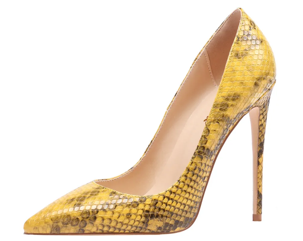 Yellow Snakeskin 12cm Stilettos Dress Party High Heel Pumps