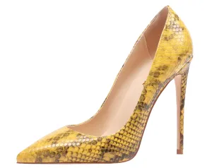 Yellow Snakeskin 12cm Stilettos Dress Party High Heel Pumps