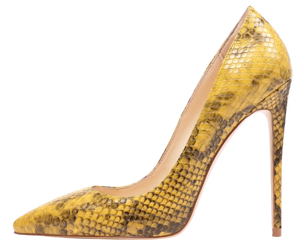 Yellow Snakeskin 12cm Stilettos Dress Party High Heel Pumps