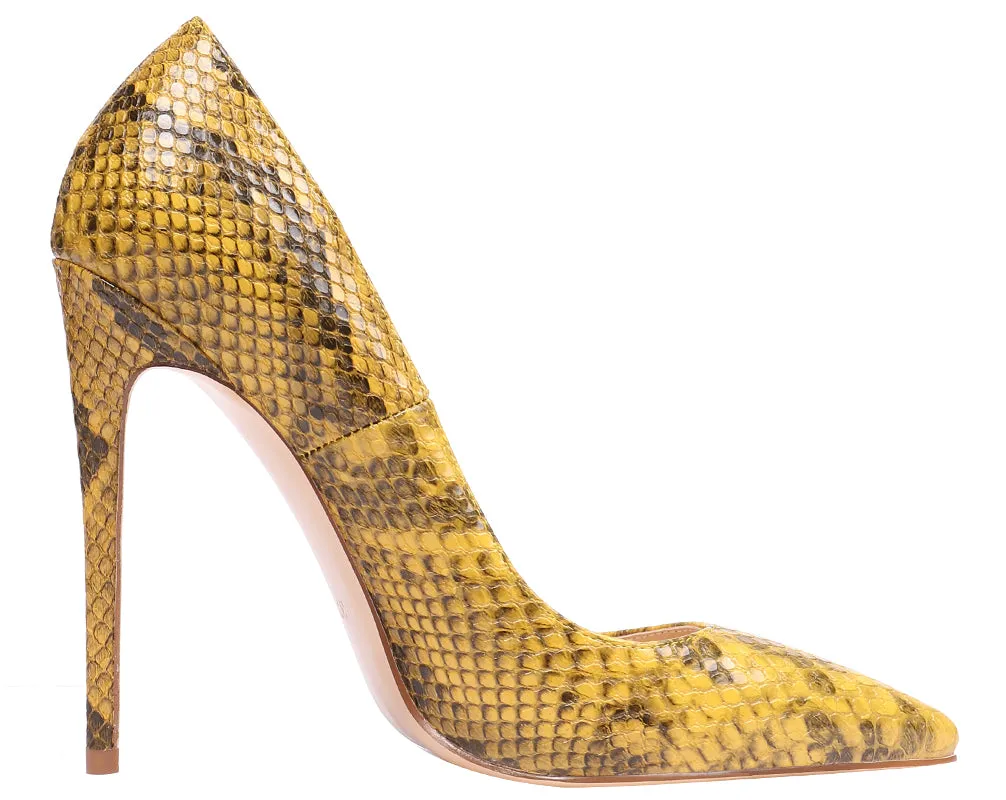 Yellow Snakeskin 12cm Stilettos Dress Party High Heel Pumps