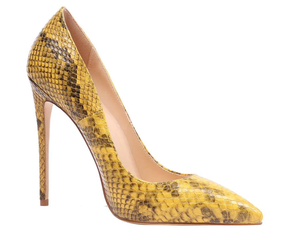 Yellow Snakeskin 12cm Stilettos Dress Party High Heel Pumps
